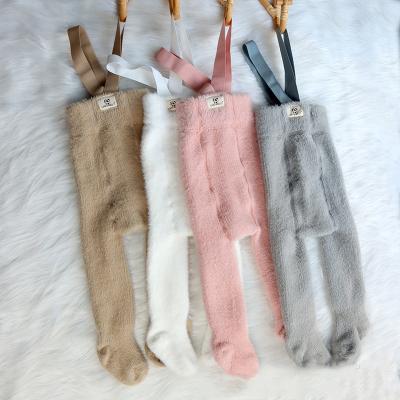 China New Design Winter Baby Teddy Pantyhose Opaque Thick Fleece Anti Slip Pantyhose Baby Footed Tights With Suspender for sale