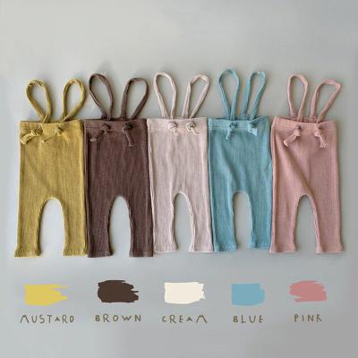 China New Baby Overalls Antibacterial Unisex Newborns Cotton Ribbed Suspender Pants Seamless Baby Leggings for sale