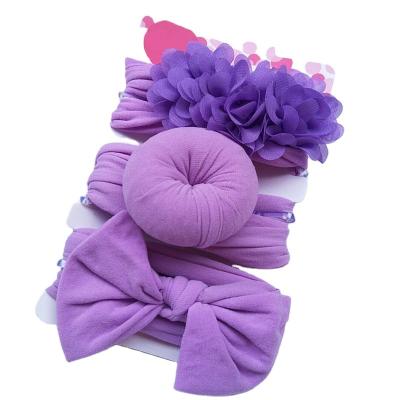 China Decoration 3pcs/set Baby Headbands Girls Bow Knot Turban 7 Colors Wide Soft Solid For Kids Headband Baby Set for sale