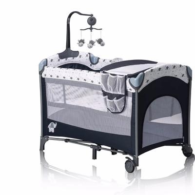 China OEM Factory Playard Modern Foldable Portable Travel Playpen Infant Bed with Music and Toys for sale