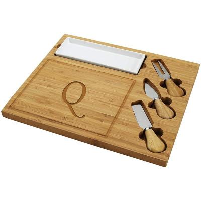 China Disposable Bamboo Cutting Board Cutting Butcher Block with Cheese Knife Set for sale