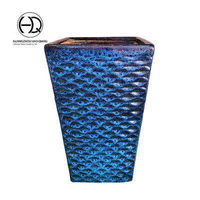 China Modern Style Modern Style Ceramic Pots Wave Grain Peacock Blue Indoor Outdoor Square Ceramic Flower Pots Garden Planter for sale