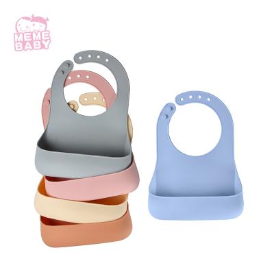 China Toddler Food Catching Silicone Bib With Pocket Beige Pink Rust Grey Blue for sale