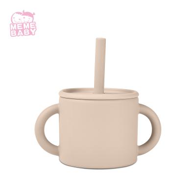 China 220ml LFGB Standard Infant Silicone Cup With Straw And Handle for sale