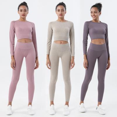 China Breathable Sports Women's Gym 2-Piece Yoga Set Women's Fitness Long Sleeve Seamless Yoga Sets for sale