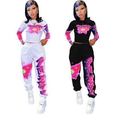 China Breathable Cotton Sportswear Women Fashion Casual Graffiti Letter Printing Jogging Suit Streetwear for sale