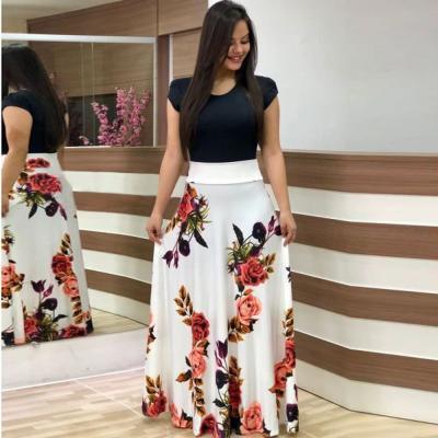 China Spring Anti-Static Dress Round Neck Short Sheath High Waist Casual Holiday Retro Printed Long Skirt for sale