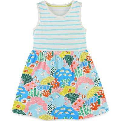 China Washable Casual Cartoon Printing Cotton Short Sleeve Toddler Girls Dresses 1-7 Years Old for sale