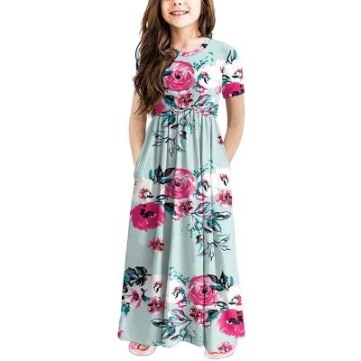 China Washable Girls Maxi Floral Dress Long Sleeve Casual Vacation Pocket Dresses For 5-13 Years Old for sale