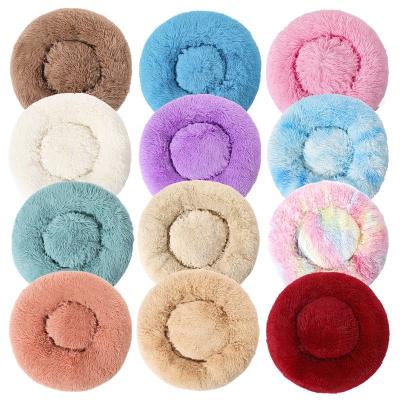 China Breathable Handmade Washable Round Fluffy Dog Donut Plush Portable Pet Bed Cat House Velvet Mats Sofa for sale