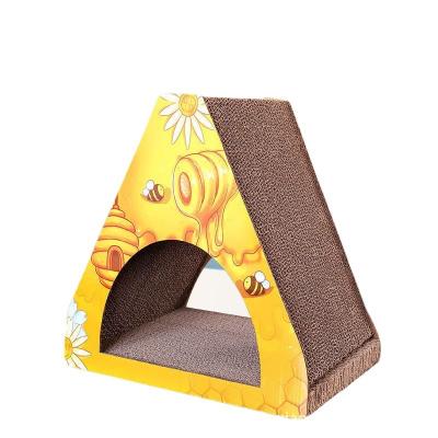 China Cat Scratch Board With Interactive Viable Toy Corrugated Scratch Board Triangular Cat Scratcher Pad and Activity Ramp for Cats Room for sale