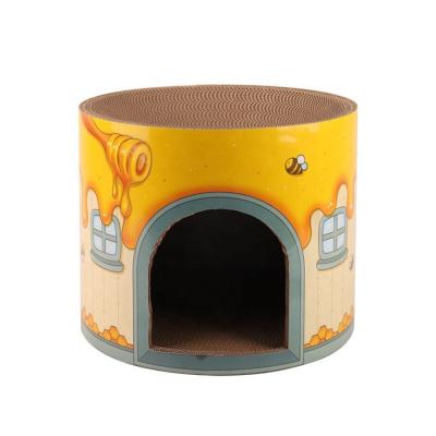 China Sustainable Cat Scratch Board Bed House Cat Double Layer Pet Cat House Of Cheese For Indoor for sale