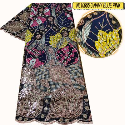 China Viable High Quality Embroidery Ankara Nigerian Wax Sequins Ties Net Lace Fabrics for sale