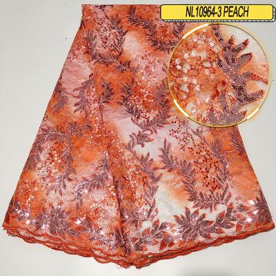 China Viable french mesh african nigeria sequins embroidery net lace fabric for wedding asoebi for sale