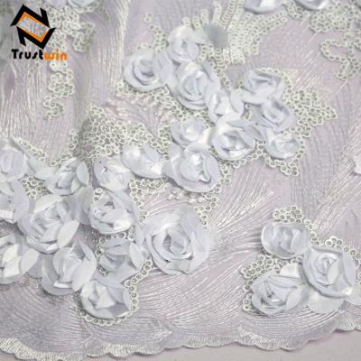 China Sustainable New Arrival Nigeria Embroidery Textile Bridal 3d Rose Lace Fabric for sale