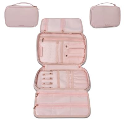 China Square Square Jewelry Box Necklace Ring Jewelry Storage Bag Rose Solid Color Jewelry Box Necklace Ring Storage Bag 4 Layer Jewelry Organizer for sale