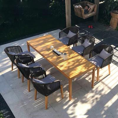 China Anti-UV solid wood table and chair set teak waterproof outdoor table and chair 7 piece set garden patio furniture for sale