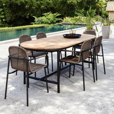 China ANTI-UV waterproof outdoor tables and chairs 7 piece waterproof oval rattan table chair set garden garden furniture set for sale