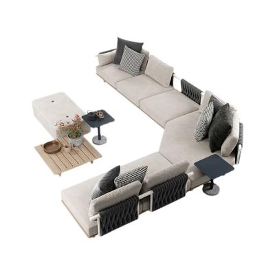 China Contemporary Outdoor Leisure Furniture Garden Sofa Sets Woven Teak Combined Modular Sofa for sale