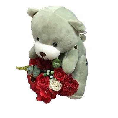 China High quality pudsey bear flowerbx teddy floral Valentines artificial soap flowers rose bear soap flower with PVC gift box for sale