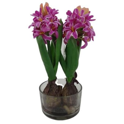 China Good Quality Fabric Hyacinth Flower Bulbs Colorful Artificial Hyacinth With Bulb Flower In Glass Pot For Wedding Home Decoration for sale