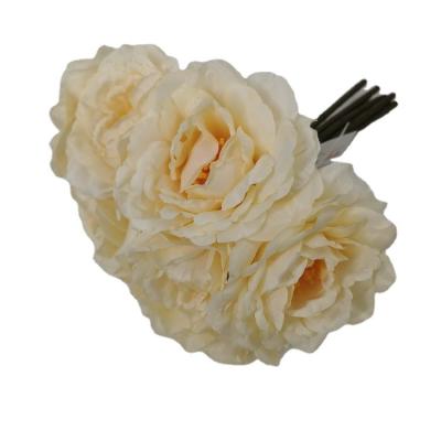 China Fabric 8 Heads Camellia Rose Artificial Flower Bouquet Tea Rose Bouquet Box For Home Wedding Decoration for sale