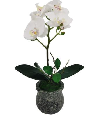 China Artificial Home Decoration Orchid Polyester Orchid Flores White Orchid In Pot for sale