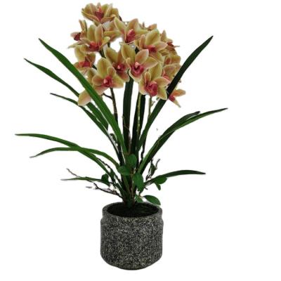 China 3D Polyester Printed Artificial Flower Cymbidium Potted Cymbidium Orchid Floral Cymbidium Bonsai Trees for sale