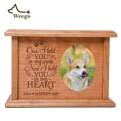 China Weego Sustainable Nature Wooden Caskets for Pet Memorial Pet Memorial Cremation Urns with Photo Frame Cat or Dog Memory Box for sale