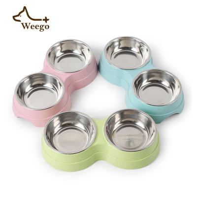 China Weego Sustainable Dog Cat Bowls Double Premium Stainless Steel Pet Bowls With Cute Modeling Pet Food Water Feeder for sale