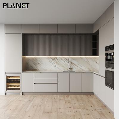 China Luxury Modern Design \ Simple Design USA High Gray Glossy Kitchen Cabinet Modern Luxury Laminate Wood Cheap Price for sale