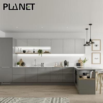 China Foshan Minimalist Factory Planet High Gloss Lacquer Finished Gray White Wall Cabinet Kitchen Cabinet Designs for sale