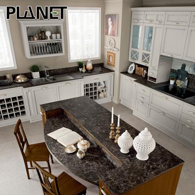 China EUROPEAN Luxury Metal Handles HPL Laminate Panel Worktop Black Marble Sideboards White Shaker RTA for sale