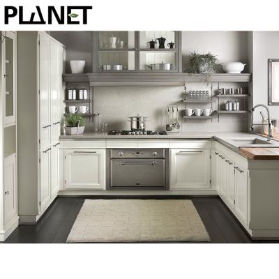 China Modern High Quality European Design White Solid Wood Kitchen Customized Cabinet for sale