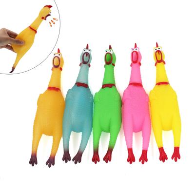 China Safety Toy Squeeze Chicken Screaming Sound Pampers Toy Dog Puppy Play Chicken Novelty Rubber Toy for sale