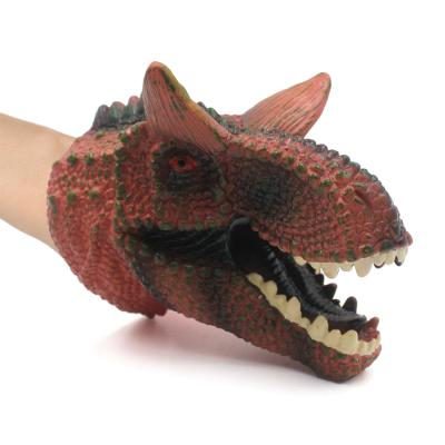 China Big Sale Interactive Hot Realistic Soft Animal Rubber Toy Custom Dinosaur Hand Puppet Playing Dinosaur for sale