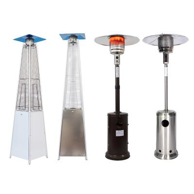 China Modern Gas Burner Head Heaters High Mount Infrared Steel Propane Pyramid Warehouse Outside Gas Patio Heater With Bar Table for sale