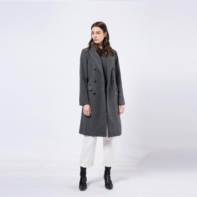 China Custom Long Double Breasted Waterproof Sheaths Gray Wool Coat Women's Long Tweed Outerwear Woolen Coats for sale