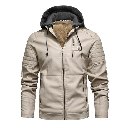 China Youth Men's Motorcycle Jacket PU Leather Jacket New Viable Winter Men's Leather Jacket Plus Fleece Hood for sale