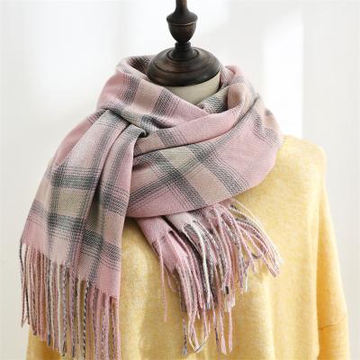 China 2021new winter long autumn clothing accessories warm faux wool contrasting color scarf and sweetscarf fashion fringed scarf for sale