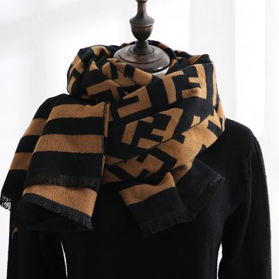 China 2021new winter long autumn clothing accessories warm faux wool contrasting color scarf and sweetscarf fashion printingscarf for sale