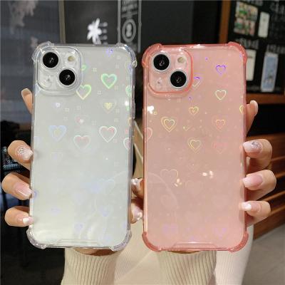 China Femail/Love Heart Male Luxury Reflective Holographic Case For iPhone 13 12 11 pro Max Mini XS X XR 7 8 Plus Se Soft Clear Pad Cover 2020 for sale