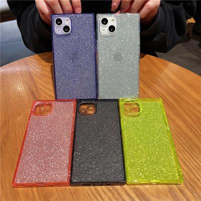 China Femail/Color Male Neon Glitter Clear Square Shockproof Phone Case For iPhone 11 12 13 Pro X Max XR XS 7 8 Max Plus Se 2 Soft TPU Cover for sale