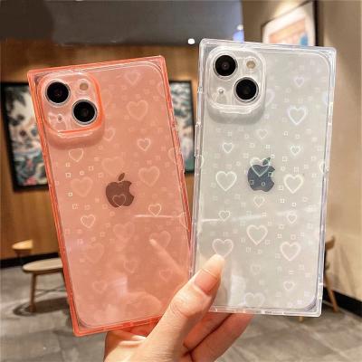 China Femail / Masculine Square Love Heart Holographic Soft Case For iPhone 13 12 11 Pro Max Mini Se 7 XS X XR 8 Plus Laser Soft Aesthetic Clear Cover for sale