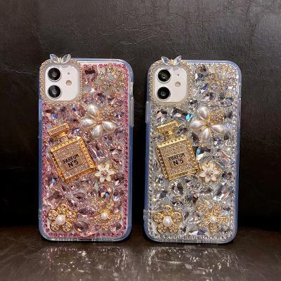 China Anti-fall 3D Crystal Clear Handmade for iphone xs xr x 11 max diamond perfume bottle case, for iphone 12 pro case max rhinestone for sale