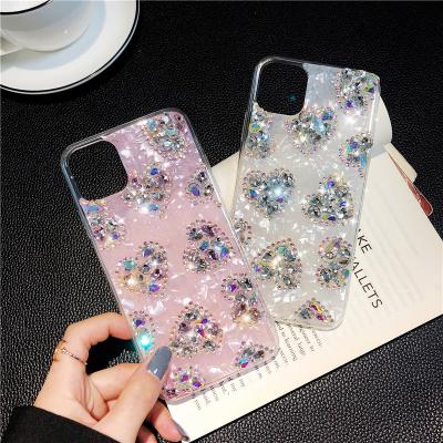 China Luxury Anti-fall Bling Love Heart Shape Diamonds Case for iphone pro xs max xr x 11, for iphone 12 big rhinestone diamond case for sale