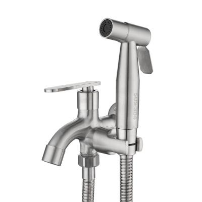 China Contemporary 304 Stainless Steel Toilet Spray Gun Set One-in-Two-Out Toilet Balcony Mop Pool Women's Rinser Wash Nozzle for sale