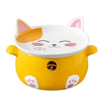 China Large Viable Cartoon Cute Cat Bowl With Handle Lid Lid Tableware Kitchen Salad Bowl Instant Noodle Soup Bowl for sale