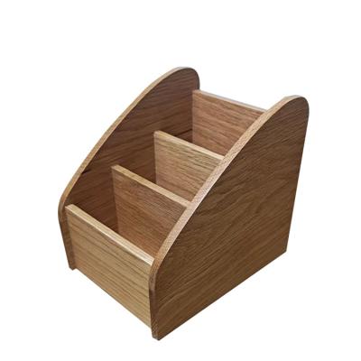 China Kitchen Vintage Wooden 3 Compartment Storage Organizer Remote Control Caddy Stand Desk Holder Office Supplies for sale