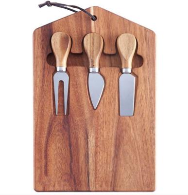 China Wholesale Sustainable Wooden Cutting Board Acacia Wood Cheese Board Board With Knife Set for sale